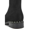 imageFSJ Women Classic Suede Round Toe Block Low Heel Ankle Boots Elastic Flat Booties Pearls Pull On Casual Ladies Shoes Size 415 USBlack
