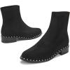 imageFSJ Women Classic Suede Round Toe Block Low Heel Ankle Boots Elastic Flat Booties Pearls Pull On Casual Ladies Shoes Size 415 USBlack