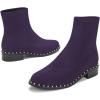 imageFSJ Women Classic Suede Round Toe Block Low Heel Ankle Boots Elastic Flat Booties Pearls Pull On Casual Ladies Shoes Size 415 USDark Purple