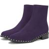 imageFSJ Women Classic Suede Round Toe Block Low Heel Ankle Boots Elastic Flat Booties Pearls Pull On Casual Ladies Shoes Size 415 USDark Purple
