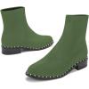 imageFSJ Women Classic Suede Round Toe Block Low Heel Ankle Boots Elastic Flat Booties Pearls Pull On Casual Ladies Shoes Size 415 USGreen