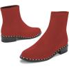 imageFSJ Women Classic Suede Round Toe Block Low Heel Ankle Boots Elastic Flat Booties Pearls Pull On Casual Ladies Shoes Size 415 USRed