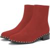 imageFSJ Women Classic Suede Round Toe Block Low Heel Ankle Boots Elastic Flat Booties Pearls Pull On Casual Ladies Shoes Size 415 USRed