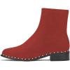 imageFSJ Women Classic Suede Round Toe Block Low Heel Ankle Boots Elastic Flat Booties Pearls Pull On Casual Ladies Shoes Size 415 USRed