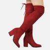 imageFSJ Women Classic Thigh High Boots Over the knee Stretch Block Heel Comfortable Fashion Pointed Toe Western Long Boots Size 415 USRed