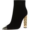 imageFSJ Women Fashion Gold Metal Chain Chunky High Heel Ankle Boots Ferrules Pointed Toe Winter Booties Side Zipper Faux Suede Short Boots 415 M USBlack1