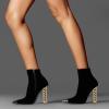 imageFSJ Women Fashion Gold Metal Chain Chunky High Heel Ankle Boots Ferrules Pointed Toe Winter Booties Side Zipper Faux Suede Short Boots 415 M USBlack1