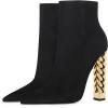 imageFSJ Women Fashion Gold Metal Chain Chunky High Heel Ankle Boots Ferrules Pointed Toe Winter Booties Side Zipper Faux Suede Short Boots 415 M USBlack2