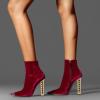 imageFSJ Women Fashion Gold Metal Chain Chunky High Heel Ankle Boots Ferrules Pointed Toe Winter Booties Side Zipper Faux Suede Short Boots 415 M USRed