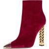 imageFSJ Women Fashion Gold Metal Chain Chunky High Heel Ankle Boots Ferrules Pointed Toe Winter Booties Side Zipper Faux Suede Short Boots 415 M USRed