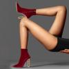 imageFSJ Women Fashion Gold Metal Chain Chunky High Heel Ankle Boots Ferrules Pointed Toe Winter Booties Side Zipper Faux Suede Short Boots 415 M USRed