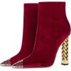 imageFSJ Women Fashion Gold Metal Chain Chunky High Heel Ankle Boots Ferrules Pointed Toe Winter Booties Side Zipper Faux Suede Short Boots 415 M USRed