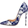 imageFSJ Women Fashion High Heel Pump Stilettos Pointy Toe Evening Party Dress Print Shoes Size 415 USBlue White Flower