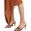imageFSJ Women High Heel Pointy Open Toe Clog Mules Gladiator Strappy Sandals Slip On Slide Comfort Summer Shoes Size 415 USGold