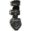 imageFSJ Women Pointed Toe Metal Buckle Hollow Out Leather Strappy Medium Thick Wedge Stacked Heel Sandal Zipper Western Fashion Pumps Shoes Size 416 USBlack