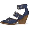 imageFSJ Women Pointed Toe Metal Buckle Hollow Out Leather Strappy Medium Thick Wedge Stacked Heel Sandal Zipper Western Fashion Pumps Shoes Size 416 USBlue