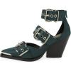 imageFSJ Women Pointed Toe Metal Buckle Hollow Out Leather Strappy Medium Thick Wedge Stacked Heel Sandal Zipper Western Fashion Pumps Shoes Size 416 USCyan