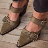 imageFSJ Women Pointed Toe Metal Buckle Hollow Out Leather Strappy Medium Thick Wedge Stacked Heel Sandal Zipper Western Fashion Pumps Shoes Size 416 USOlive Green