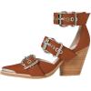 imageFSJ Women Pointed Toe Metal Buckle Hollow Out Leather Strappy Medium Thick Wedge Stacked Heel Sandal Zipper Western Fashion Pumps Shoes Size 416 USOrangebrown
