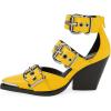 imageFSJ Women Pointed Toe Metal Buckle Hollow Out Leather Strappy Medium Thick Wedge Stacked Heel Sandal Zipper Western Fashion Pumps Shoes Size 416 USYellow