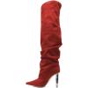 imageFSJ Women Stretchy Slouch Thigh High Boots Pointed Toe High Heel Pull On Elegant Party Evening Dress Ladies Shoes Size 415 USRed