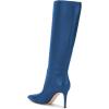 imageFSJ Women Trendy Calf Knee Boots Pointed Closed Toe High Heels Pull On Leather Long Boots Ladies Dress Party Shoes Size 415 USBlue