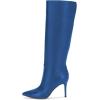imageFSJ Women Trendy Calf Knee Boots Pointed Closed Toe High Heels Pull On Leather Long Boots Ladies Dress Party Shoes Size 415 USBlue