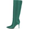 imageFSJ Women Trendy Calf Knee Boots Pointed Closed Toe High Heels Pull On Leather Long Boots Ladies Dress Party Shoes Size 415 USGreen
