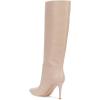 imageFSJ Women Trendy Calf Knee Boots Pointed Closed Toe High Heels Pull On Leather Long Boots Ladies Dress Party Shoes Size 415 USNude