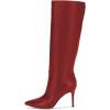 imageFSJ Women Trendy Calf Knee Boots Pointed Closed Toe High Heels Pull On Leather Long Boots Ladies Dress Party Shoes Size 415 USRed
