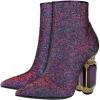 imageFSJ Women Chic Pointed Toe Crystal Chunky Block High Heel Ankle Boots Glossy Side Zipper Casual Daily Fashion Ladies Shoes Size 415 USPurple Special