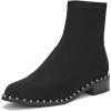 imageFSJ Women Classic Suede Round Toe Block Low Heel Ankle Boots Elastic Flat Booties Pearls Pull On Casual Ladies Shoes Size 415 USBlack