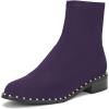 imageFSJ Women Classic Suede Round Toe Block Low Heel Ankle Boots Elastic Flat Booties Pearls Pull On Casual Ladies Shoes Size 415 USDark Purple