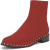imageFSJ Women Classic Suede Round Toe Block Low Heel Ankle Boots Elastic Flat Booties Pearls Pull On Casual Ladies Shoes Size 415 USRed