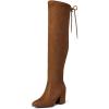 imageFSJ Women Classic Thigh High Boots Over the knee Stretch Block Heel Comfortable Fashion Pointed Toe Western Long Boots Size 415 USBrown