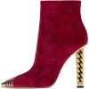 imageFSJ Women Fashion Gold Metal Chain Chunky High Heel Ankle Boots Ferrules Pointed Toe Winter Booties Side Zipper Faux Suede Short Boots 415 M USRed