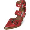 imageFSJ Women Pointed Toe Metal Buckle Hollow Out Leather Strappy Medium Thick Wedge Stacked Heel Sandal Zipper Western Fashion Pumps Shoes Size 416 USRed