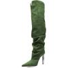 imageFSJ Women Stretchy Slouch Thigh High Boots Pointed Toe High Heel Pull On Elegant Party Evening Dress Ladies Shoes Size 415 USGreen