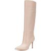 imageFSJ Women Trendy Calf Knee Boots Pointed Closed Toe High Heels Pull On Leather Long Boots Ladies Dress Party Shoes Size 415 USNude