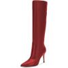 imageFSJ Women Trendy Calf Knee Boots Pointed Closed Toe High Heels Pull On Leather Long Boots Ladies Dress Party Shoes Size 415 USRed