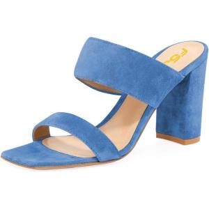 imageFSJ Women Chic Open Toe Sandals Chunky Heels Mules Slip On Casual Dress Shoes Size 415 USBlue