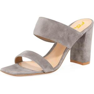 imageFSJ Women Chic Open Toe Sandals Chunky Heels Mules Slip On Casual Dress Shoes Size 415 USGrey
