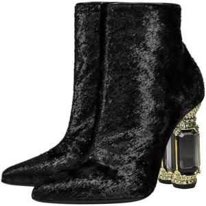 imageFSJ Women Chic Pointed Toe Crystal Chunky Block High Heel Ankle Boots Glossy Side Zipper Casual Daily Fashion Ladies Shoes Size 415 USBlack Fur