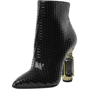 imageFSJ Women Chic Pointed Toe Crystal Chunky Block High Heel Ankle Boots Glossy Side Zipper Casual Daily Fashion Ladies Shoes Size 415 USBlack Snakeskin
