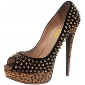 imageFSJ Women Classic Rivets Platform Heel Peep Toe Pumps High Stiletto Heel Slip On Studded Sexy Wedding Party Dance Shoes Size 416 USBrown Leopard Print