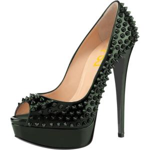 imageFSJ Women Classic Rivets Platform Heel Peep Toe Pumps High Stiletto Heel Slip On Studded Sexy Wedding Party Dance Shoes Size 416 USGreen