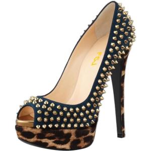 imageFSJ Women Classic Rivets Platform Heel Peep Toe Pumps High Stiletto Heel Slip On Studded Sexy Wedding Party Dance Shoes Size 416 USNavy Blue