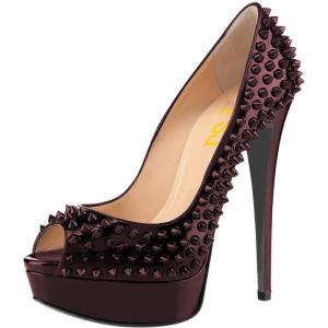 imageFSJ Women Classic Rivets Platform Heel Peep Toe Pumps High Stiletto Heel Slip On Studded Sexy Wedding Party Dance Shoes Size 416 USPlum