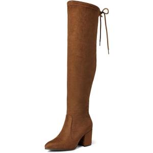 imageFSJ Women Classic Thigh High Boots Over the knee Stretch Block Heel Comfortable Fashion Pointed Toe Western Long Boots Size 415 USBrown