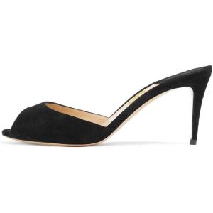 imageFSJ Women Comfort Low Kitten Heel Sandals Mules Peep Toe Slide Slip On Summer Dress Pump Shoes 415 M US10cm Black